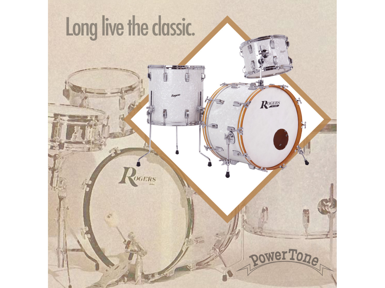 Rogers Powertone White Marine Pearl Shell Set 13/16/22
